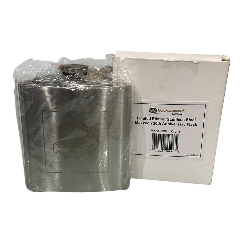 Maxxeon Stainless Steel 8oz Hip Flask Silver Limited 20th Anniversary Gift Box